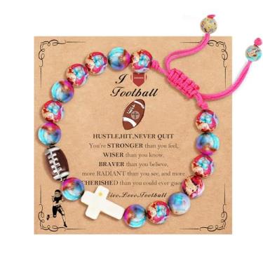 Imagem de DORANA Softbol/Futebol/Voleibol/Basquete/Beisebol/Futebol Esportivo Presentes para Meninas Adolescentes Pedra Natural Contas Cruz Pulseiras Cristãs Religiosas Dia do Jogo Joias Presente, Adjustable