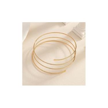 Imagem de Pulseira de metal espiral para braço superior minimalista, dourado, ajustável, braço, braço, braço, pulseira aberta para mulheres, uso diário, decoração presente