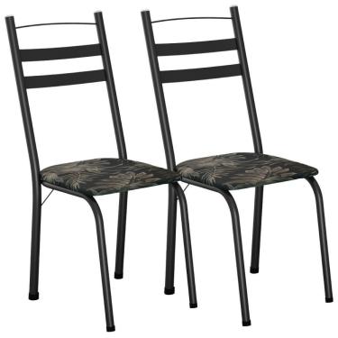 Imagem de Kit 2 Cadeiras Tubular America 061 Preto Assento Floral Dourado Artef