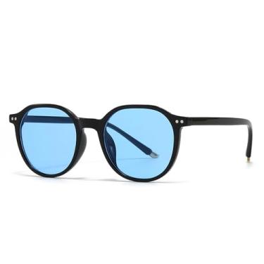 Imagem de Óculos de Sol Redondos Femininos com Rebites, Estilo Punk Masculino, Proteção UV400 e Lentes Degradê para Esportes ao Ar Livre, Corrida e Ciclismo, Preto e Azul