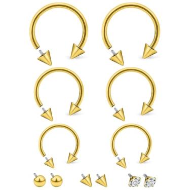 Imagem de Cisyozi Anéis de septo de ouro 16G, ferradura, septo, nariz, lábio, argola, mordida de cobra, aço inoxidável cirúrgico, calibre 16, tragus, catilagem, hélice, daith, torre, brinco, piercing sorridente