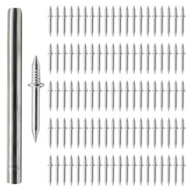 Imagem de Waziaqoc 100 peças de linha de rodapé de cabeça dupla prego sem costura, linha de rodapé de escala de passo único sem marcas, parafusos de segurança invisíveis, inclui ferramenta de manga específica