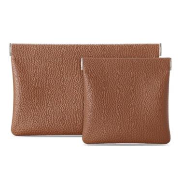 Imagem de Sightor Bolsa de cosméticos de couro para bolsa, pacote com 2 pequenas bolsas de maquiagem para mulheres, bolsa de moedas, batom, acessórios de cosméticos, organizador de viagem, Marrom, liso