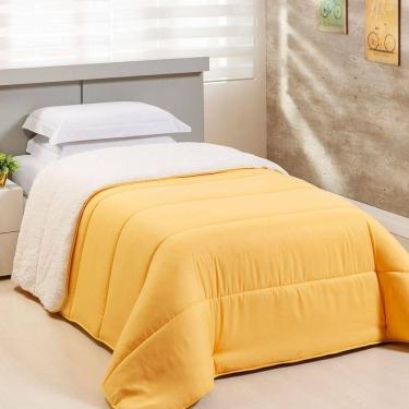 Imagem de Coberdrom 1 Peça Solteiro Percal 200 Fios Com Sherpa Flupy 100% Poliéster - Amarelo