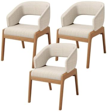 Imagem de Kit 03 Cadeiras De Jantar E Estar Living Estofada Lince L02 Linho Palha - Lyam Decor