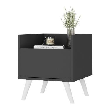Imagem de Mesa De Cabeceira 40Cm Retrô Multimóveis V4041 Preta/Branca Preto/Branco