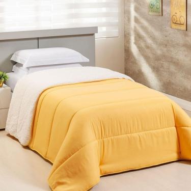 Imagem de Coberdrom 1 Peça Solteiro Percal 200 Fios Com Sherpa Flupy 100% Poliéster - Amarelo