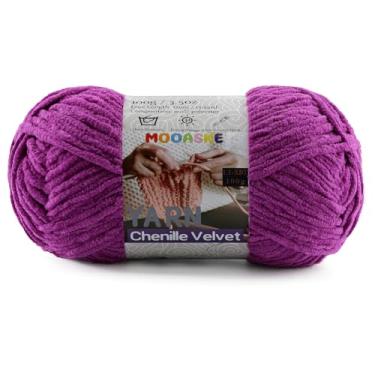Imagem de Fio grosso para crochê e tricô – Fio super volumoso de chenille de pelúcia fácil de usar 100 g/131 m - Fio de veludo ultramacio para bebês para iniciantes e projetos amigurumi, violeta