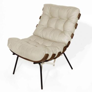 Imagem de Poltrona Costela Com Puff Luxo Base Ferro Fixa Linho Off White- Mabe Magazine