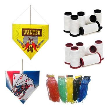 Imagem de Pipa - Kit Atacado 100 Pipas 100 Rabiolas 24 Linhas - ARV