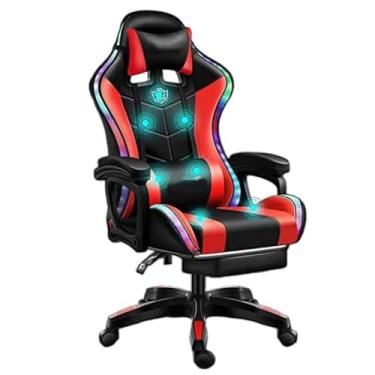 Imagem de HGTRH Cadeira ergonômica para jogos com luzes RGB, cadeira de jogos com apoio para os pés, almofada de assento de látex/encosto, sistema de áudio de massagem de 7 pontos, 90°-135°, encosto reclinável