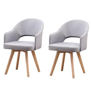 Imagem de Cadeiras giratórias modernas, cadeiras de jantar de meados do século com apoio de braço e pernas de madeira maciça preta para casa, escritório, cozinha, 2 peças