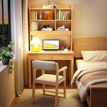 Imagem de Yadlan Mesa de estudo com gaiola e gaveta para crianças, pequena mesa com gaveta para crianças em idade escolar, mesa de escrita com 3 camadas, mesa de estudo infantil, madeira, cor 80 cm