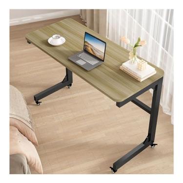 Imagem de Mesa lateral para cama móvel, mesa em forma de C com rodas universais giratórias de 360°, varões de carga reforçados, tamanho pequeno, mesa de computador, mesa de laptop, estação de trabalho de