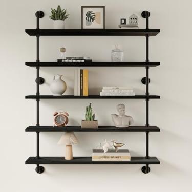 Imagem de HDDFER Prateleiras flutuantes para parede, sala de estar, estante de livros, prateleira de tubos industriais, pranchas de madeira real, prateleiras de parede rústicas de 91,4 cm, estantes de livros