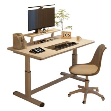 Imagem de HGTRH Mesa de computador manual, mesa ajustável em altura com estante/sem estante de livros 80 x 60 cm/120 x 60 cm 65-89 ajuste de altura design de perna em I montagem simples para criança adulta A