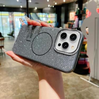 Imagem de HTVJFX Capa de celular luxuosa com glitter para iPhone 13 Pro, carregamento sem fio, magnética e à prova de choque (para iPhone 13 Pro/preta)