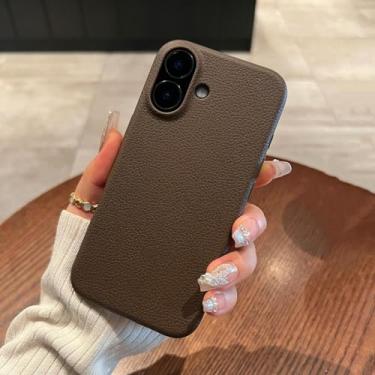Imagem de HTVJFX Capa de celular luxuosa de couro macio fosco com padrão de silicone à prova de choque para 16 Pro Max (para 16 Pro Max/marrom escuro)