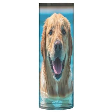 Imagem de JUZIHAI Vaso de flores Happy Dog com cilindro de plástico moderno de 9,9 cm x 30 cm para centro de mesa de casamento, decoração de casa