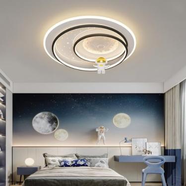 Imagem de Luminária de teto LED infantil moderna, luminária de teto decorativa de resina com desenho animado, luminária de teto metálica dimerizável, lustre redondo para quarto de bar ou café, ideal p