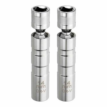Imagem de HARFINGTON Conjunto de 2 peças de soquete de vela de ignição de 3/20.3 cm Drive 14 mm giratório magnético 12 pontos soquete de vela de ignição de parede fina com giro de 360 graus CR-V, prata