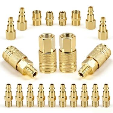 Imagem de 22 peças de acessórios de mangueira de ar de conexão rápida de 1/4 polegada, acessórios de compressor de ar de metal premium, acessórios de linha de ar de conexão rápida para ferramenta de ar