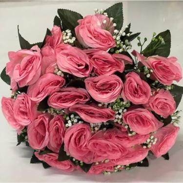 Imagem de Rosa Artificial Decorativa com 24 Flores – Buquê para Arranjos, Festas, Casamento e Decoração de Interiores(Rosa com fundo Branco,Unidade)