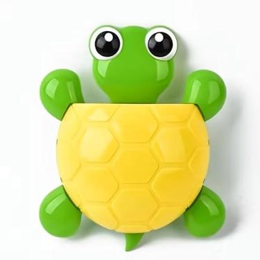 Imagem de Suporte de escova de dentes bonito com design de tartaruga, organizador de banheiro de plástico com ventosa - rack de armazenamento de desenhos animados para escova de dentes e pasta de dente