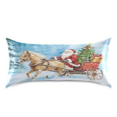 Imagem de Blueangle Fronha de cetim de rena de Papai Noel para cabelo e pele, fronha de seda, tamanho king (50,8 x 101,6 cm) - Capas de almofada de cetim refrescantes com fecho de envelope (836)