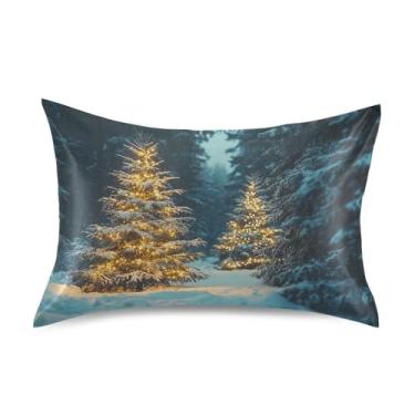 Imagem de Blueangle Linda fronha de cetim de árvores de Natal para cabelo e pele, fronha de seda, tamanho Queen (50,8 x 76,2 cm) - Capas de almofada de cetim refrescantes com fecho de envelope (363)