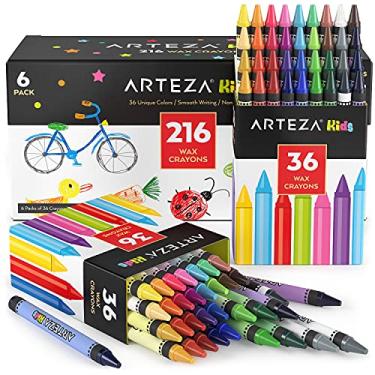Imagem de Arteza Kids Giz de cera infantil a granel, 216 unidades, 6 pacotes de 36 cores, tamanho regular, lápis de cera vívidos, materiais artísticos e de volta às aulas para atividades de artesanato e desenho infantis