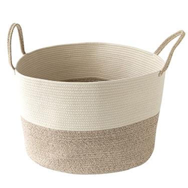 Imagem de Cesta de Armazenamento Corda Algodão Superdimensionada Organizador Multifuncional Dobrável com Alça Caixa Armazenagem Tecida para Roupa Suja Brinquedos Objetos Diversos e Decoração Casa
