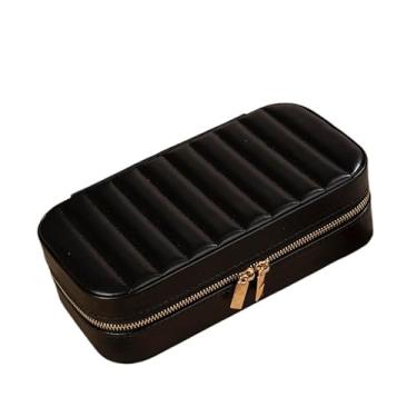 Imagem de Caixas de joias transportáveis com acessórios de espelho organizador para viagem, quarto, colar, caixa de brincos de grande capacidade (preto, retangular)