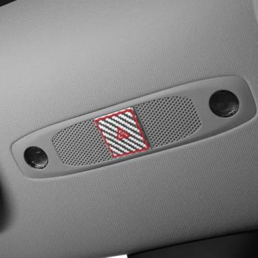 Imagem de BETTERHUMZ Adesivo de fibra de carbono para interior de carro compatível com Tesla Model 3 2023-2020 modelo Y 2024-2020 botão de aviso de teto guarnição acessórios de capa de luz de leitura (prata)