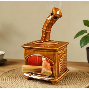 Imagem de MOUGIGI Farmland Brown Suporte Palo Santo de cerâmica e mini tigela de borrão de chaminé - Queimador versátil para palitos de sálvia, cones de incenso, copal e velas - Perfeito para ioga, cinza zen