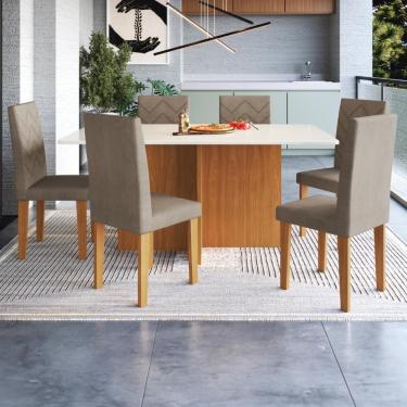 Imagem de Conjunto Sala De Jantar Fidelitá Itália 170cm Com 6 Cadeiras Freijó/off-white Assento Cacau
