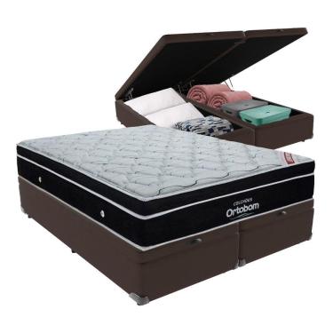 Imagem de Cama + Box Com Bau Ortobom Colchão King Com Molas Ensacadas Marrom