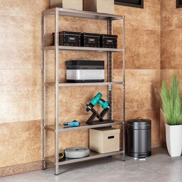 Imagem de Estante de Aço Galvanizada 5 Prateleiras Bandejas Multiuso Resistente Dura+ Cinza