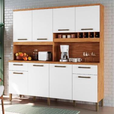 Imagem de Kit Cozinha Ronipa Cabernet Prime 8 Portas 2 Gavetas, Amêndoa com Bran