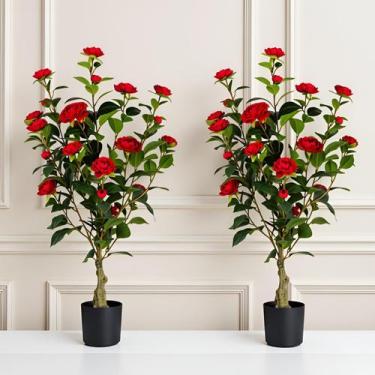 Imagem de Árvore Artificial de Camélia Berdkaba 91 cm Flores Vermelhas Kit com 2