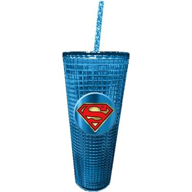 Imagem de Spoontiques - Copo de diamante - Copo texturizado com canudo - Isolamento de parede dupla e livre de BPA - 590 ml - Super-homem