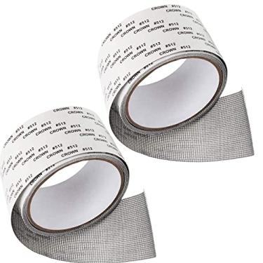 Imagem de Yuventoo Kit de reparo de tela de janela 5 x 203 cm Fita de malha adesiva forte e à prova d'água de fibra de vidro para cobrir janela Porta Lágrimas Furos Kit de reparo de tela (Preto)