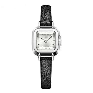 Imagem de Relógio retrô quadrado de quartzo com mostrador pequeno à prova d'água moda simples relógio de cinto feminino (Cinto Preto Prata)