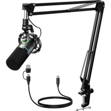 Imagem de MAONO Kit de microfone dinâmico XLR/USB, microfone RGB Podcast com software, mudo, botão de ganho, controle de volume, braço boom para streaming, jogos, locução, gravação - PD200XS preto