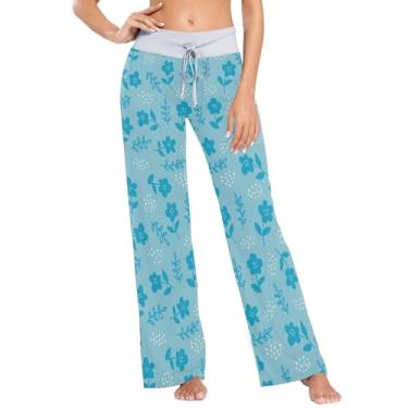 Imagem de KLL Calça de pijama escandinavo fofa flor azul para mulheres calças de pijama macias e confortáveis para mulheres para adultos PP, Flor azul, escandinava fofa, X-Large