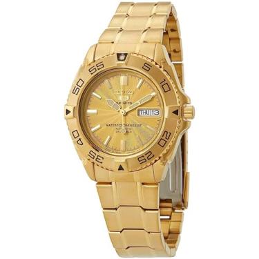 Imagem de Seiko Relógio masculino Seiko 5 Sports automático com mostrador dourado SNZB26J1