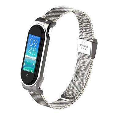 Imagem de T-BLUER Pulseira compatível com Xiaomi Mi Band 5/Mi Band 6, pulseira de aço inoxidável de substituição para Xiaomi Miband 5/Miband 6 acessórios para mulheres e homens, sem rastreador incluído, Aço inoxidável