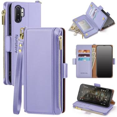 Imagem de Antsturdy Capa carteira para Samsung Galaxy Note 10+ Plus de 17,3 cm 【Bloqueio RFID】【Poket】【Compartimento para 7 cartões】 Capa protetora de couro PU com alça de pulso masculina e feminina, roxo claro