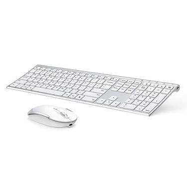 Imagem de Teclado e mouse sem fio, Vssoplor 2,4 GHz recarregável compacto silencioso e silencioso conjunto de mouse com receptor nano USB para Windows, laptop, PC, notebook-branco prata