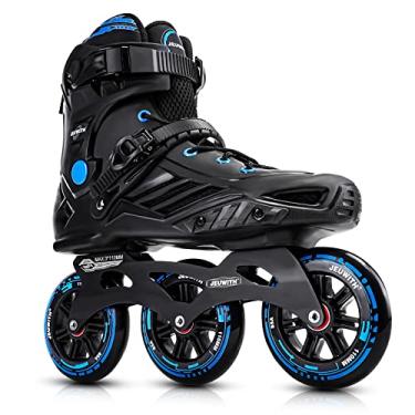 Imagem de Patins em linha, 3 rodas, lâminas de patins de 110 mm para mulheres adultas e homens, patins de velocidade em linha para atividades ao ar livre profissionais unissex (preto e azul) masculino